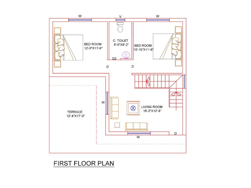 30x30 North Facing House Plan-First Floor Plan.