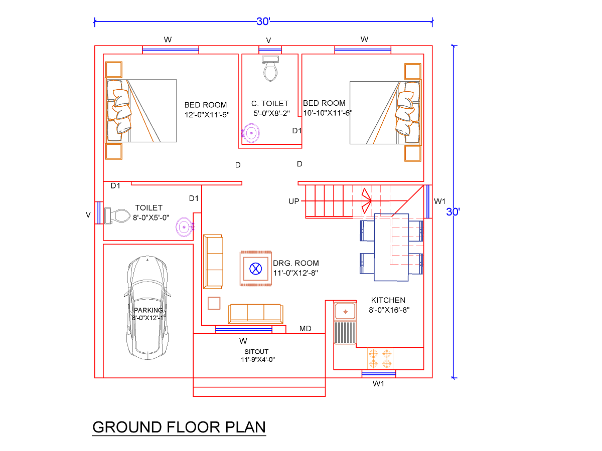 30x30 House Plan|30x30 House Plans India - Indian Floor Plans