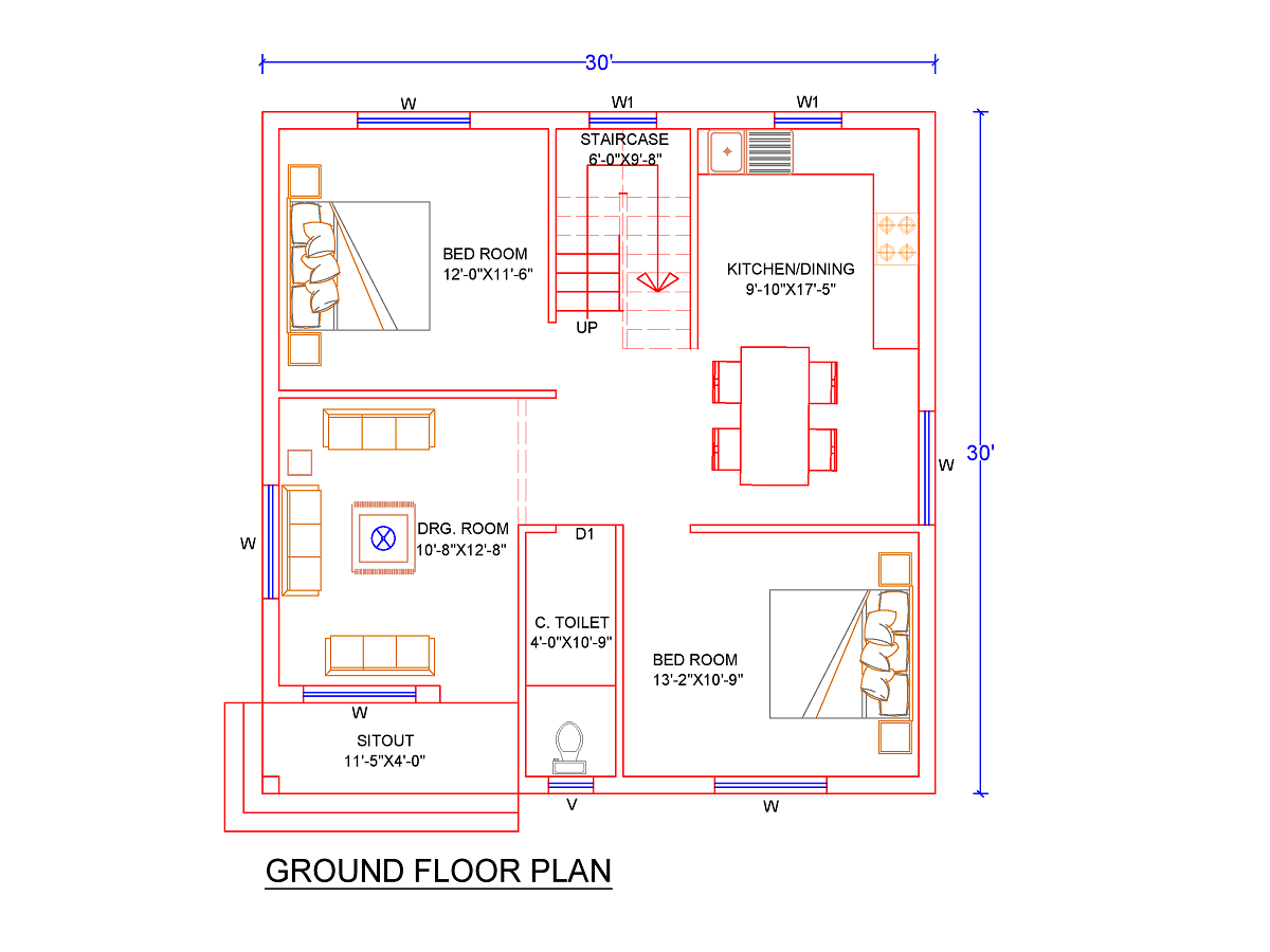 30x30 House Plan|30x30 House Plans India - Indian Floor Plans