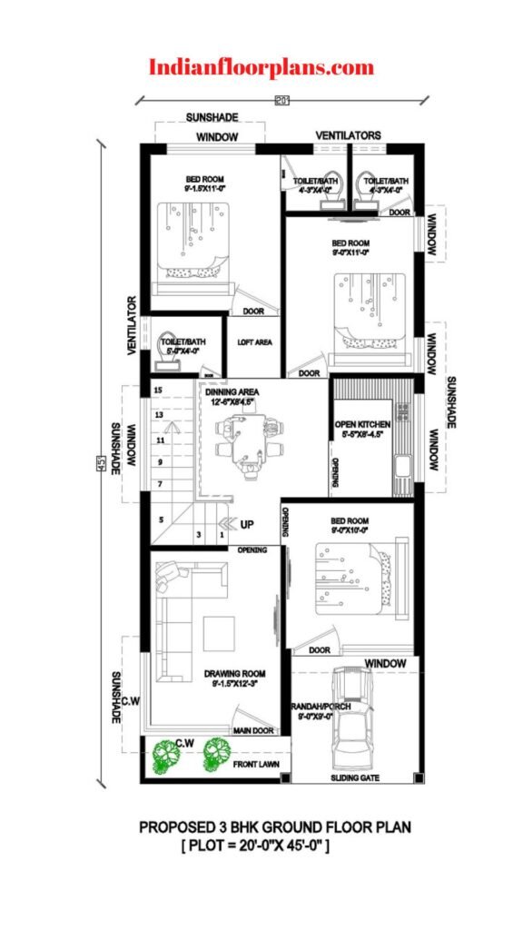 20x45 House Plan 3BHK