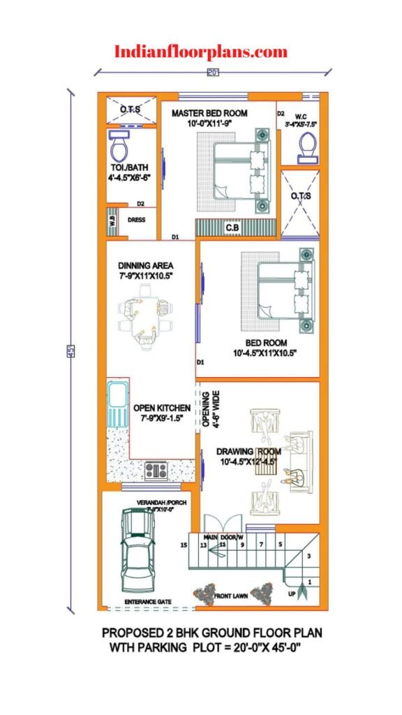 20x45 House Plan with Car Parking
