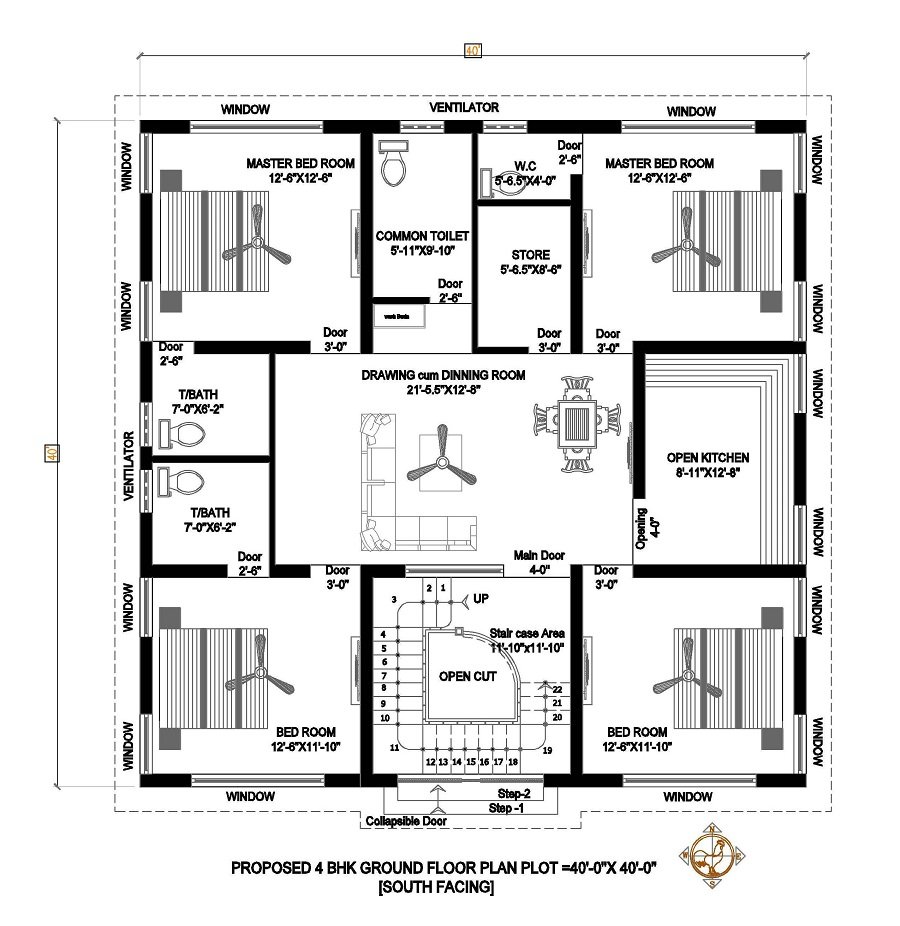 40x40 House Plans South Facing 