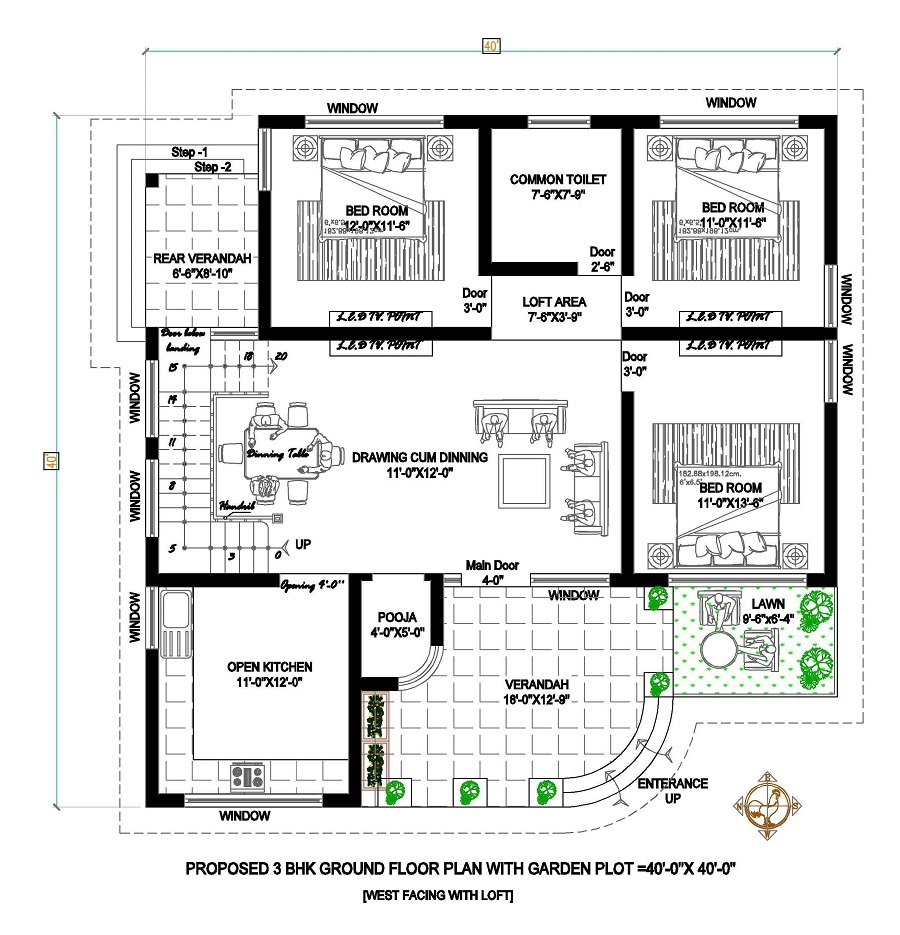 40x40 House Plans West Facing