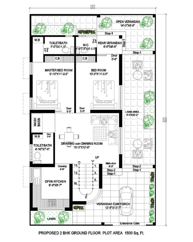 2 Bedroom 2 Bathroom House Plans-60 x 25 house plan