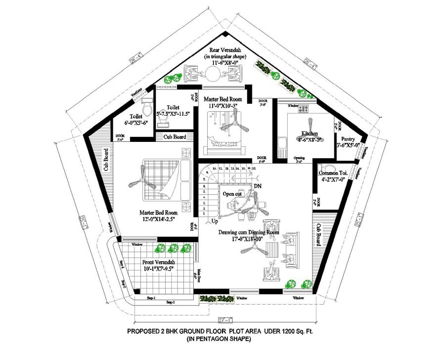 Pentagon Shaped House Plan under 12000 sqft
