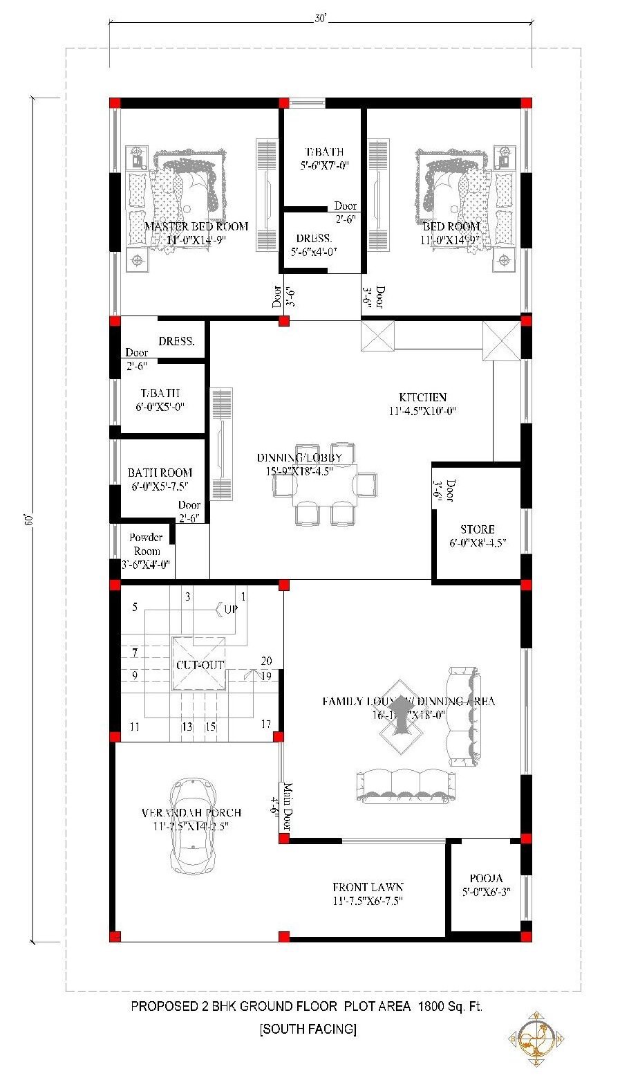 30x60 House Plan| 1800 Sqft House Plans - Indian Floor Plans