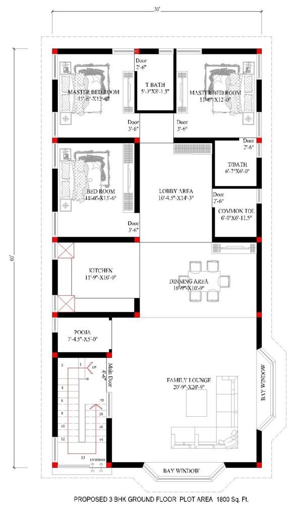 30*60 feet Duplex Ground Floor House Plan 