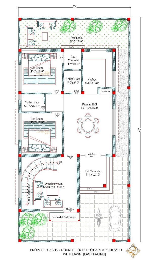 30x60 House Plan East Facing