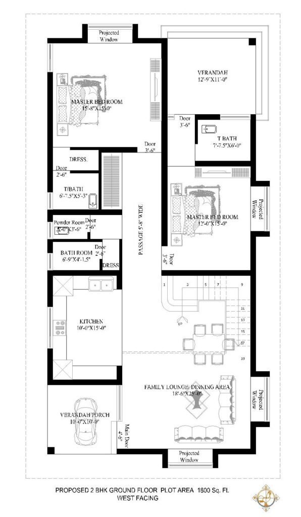 30x60 House Plan West Facing