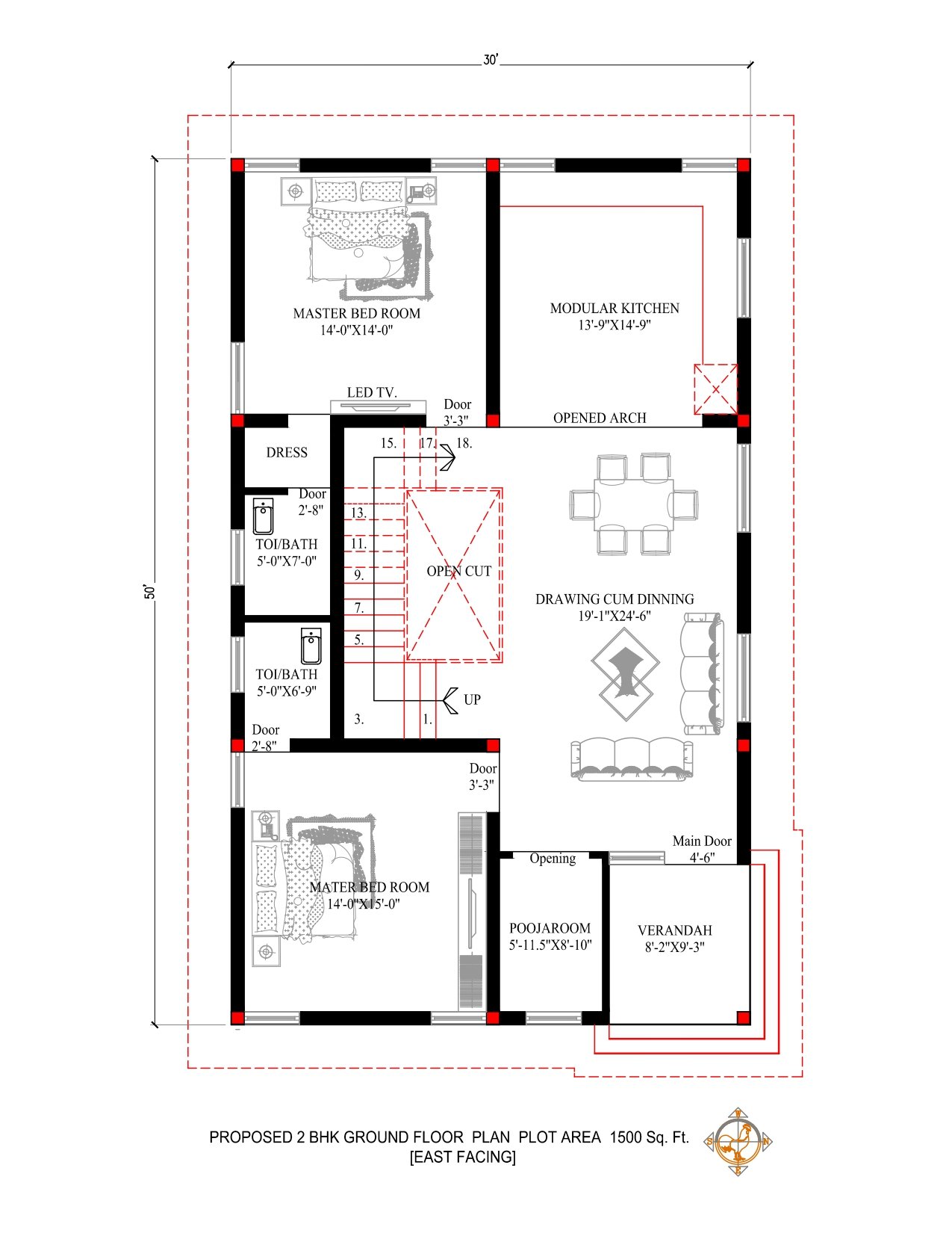 30x50 House Plan East Facing