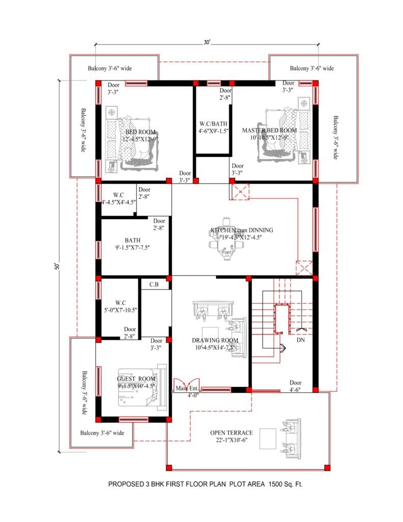 30x50 First Floor House Plan 