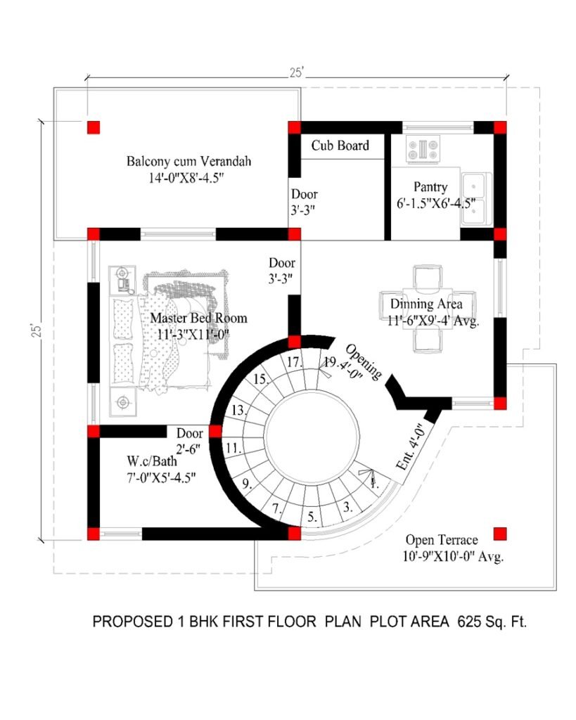 25x25 2BHK South Facing House Plan-First Floor