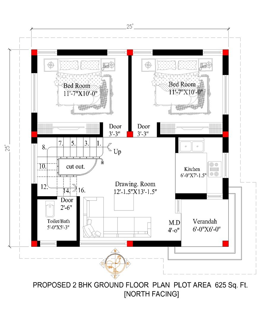 Mastering Space: 25x25 House Plans for Every Orientation - Indian Floor ...